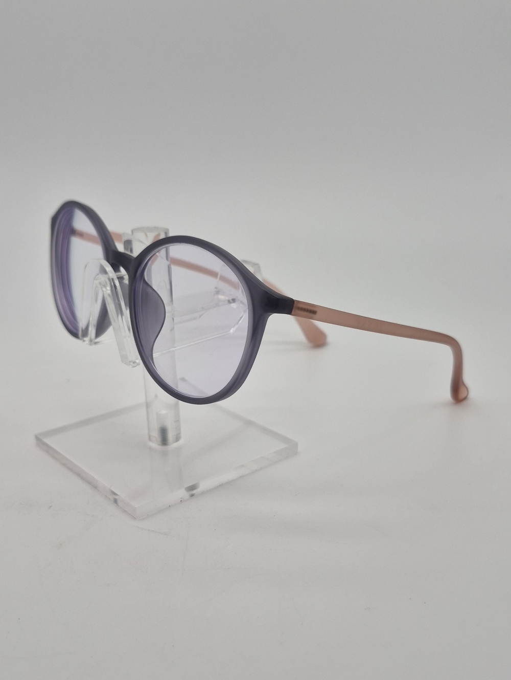 Round Women's Eyeglass Frames in Purple with Rose Gold Temples